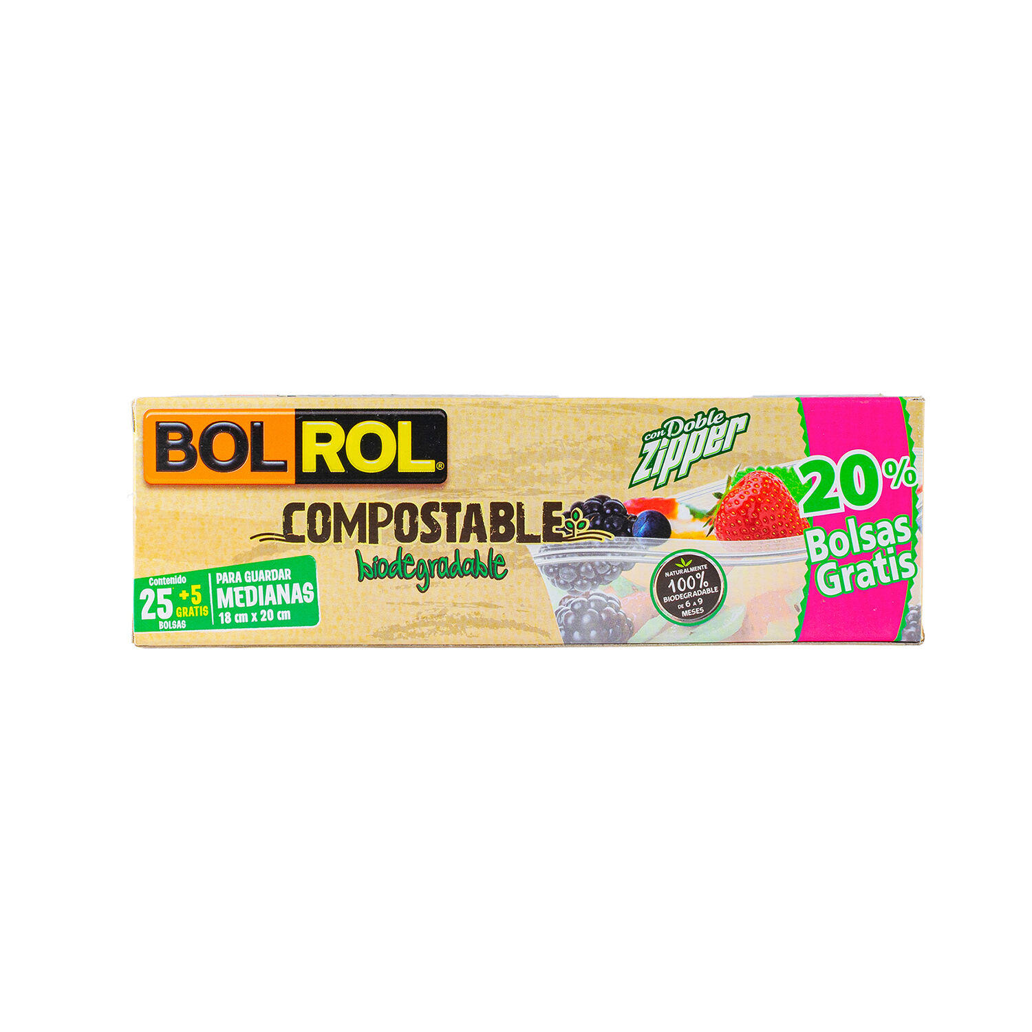 Bolsa P/alimentos Compostable Med Bol Rol 25.0 Pza