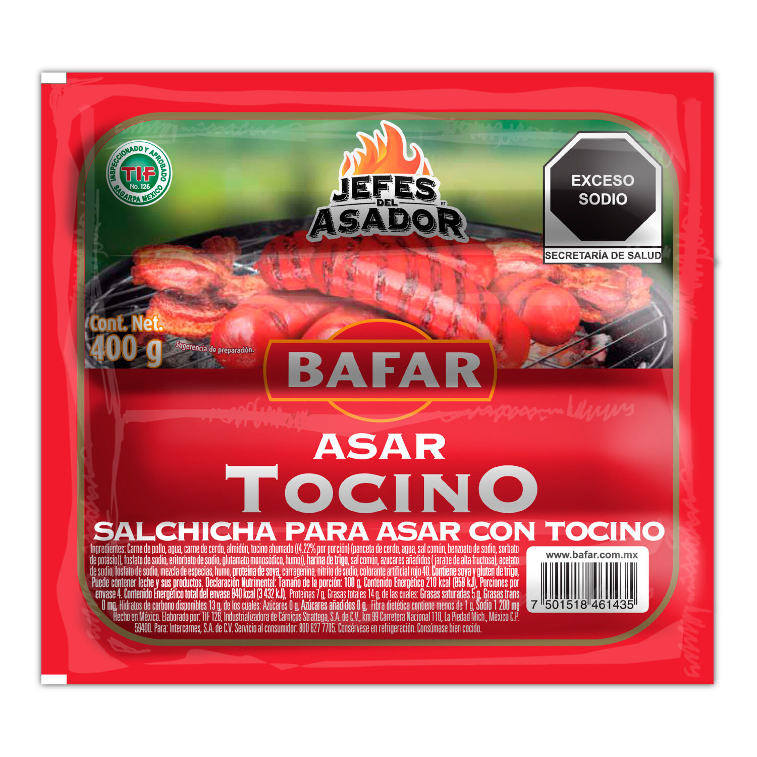 Salchicha Asar Con Tocino Bafar 400.0 Gr