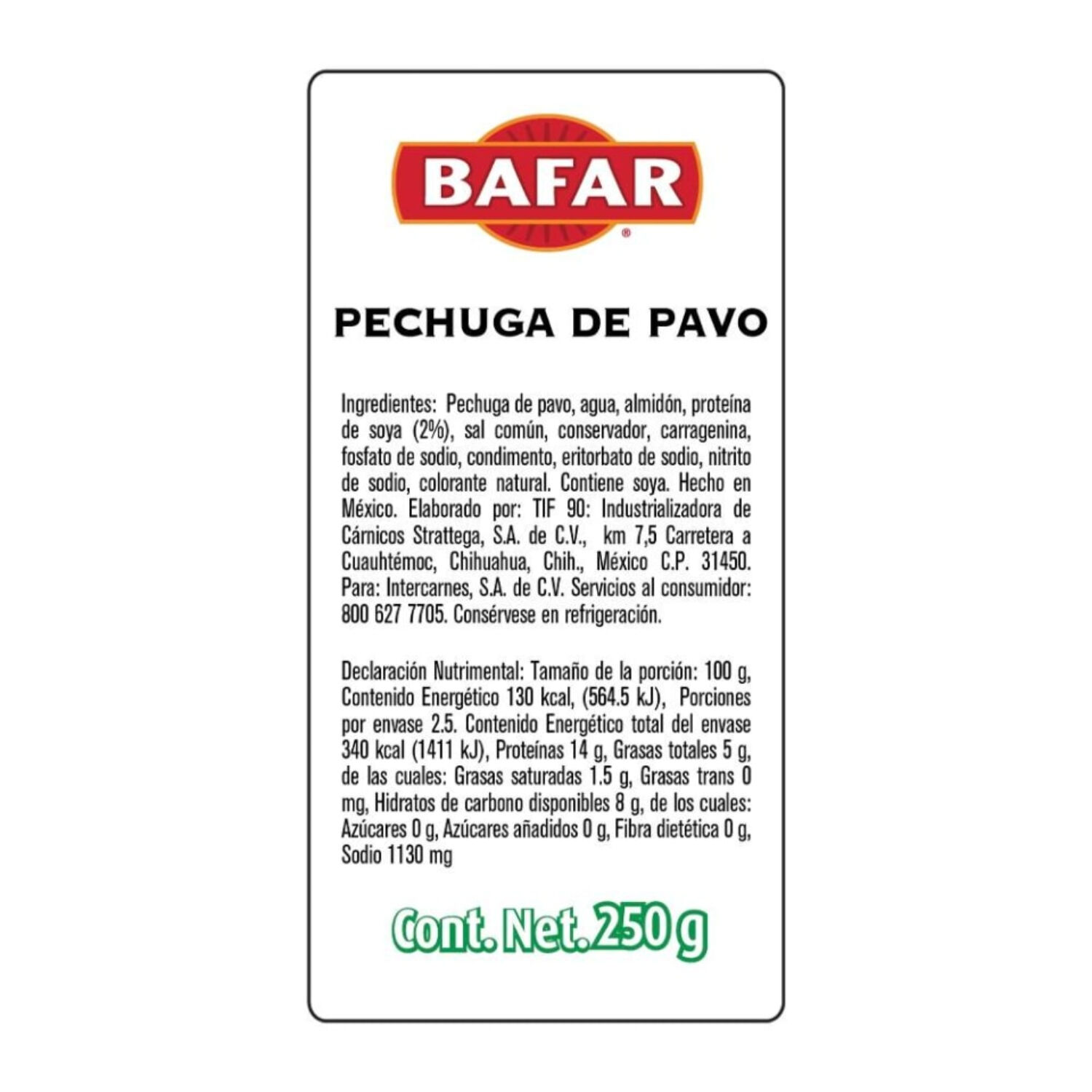 Pechuga Pavo Bafar 250.0 Gr