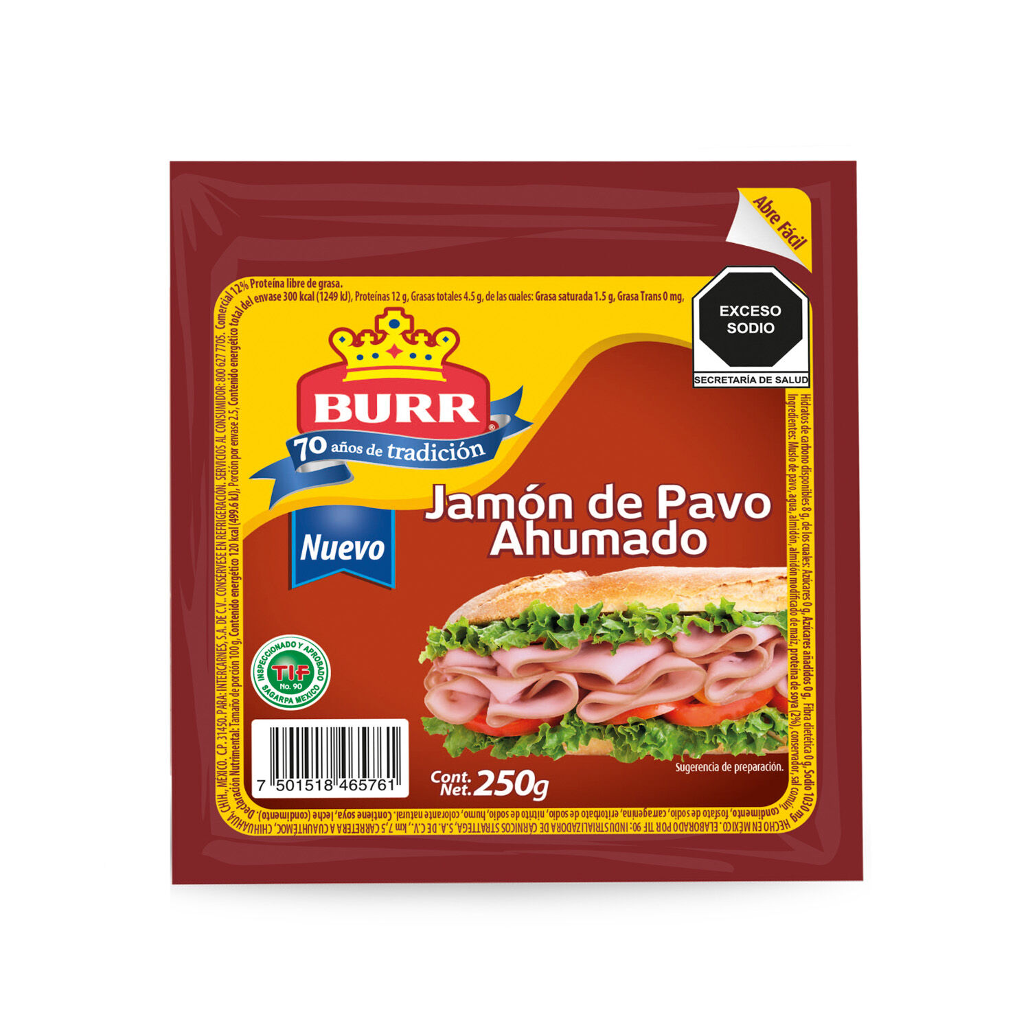 Jamon Pavo Ahumado Burr 250.0 Gr