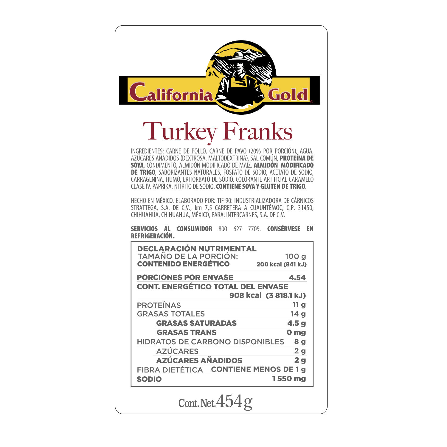 Salchicha De Pavo Turkey Franks California Gold 454.0 G
