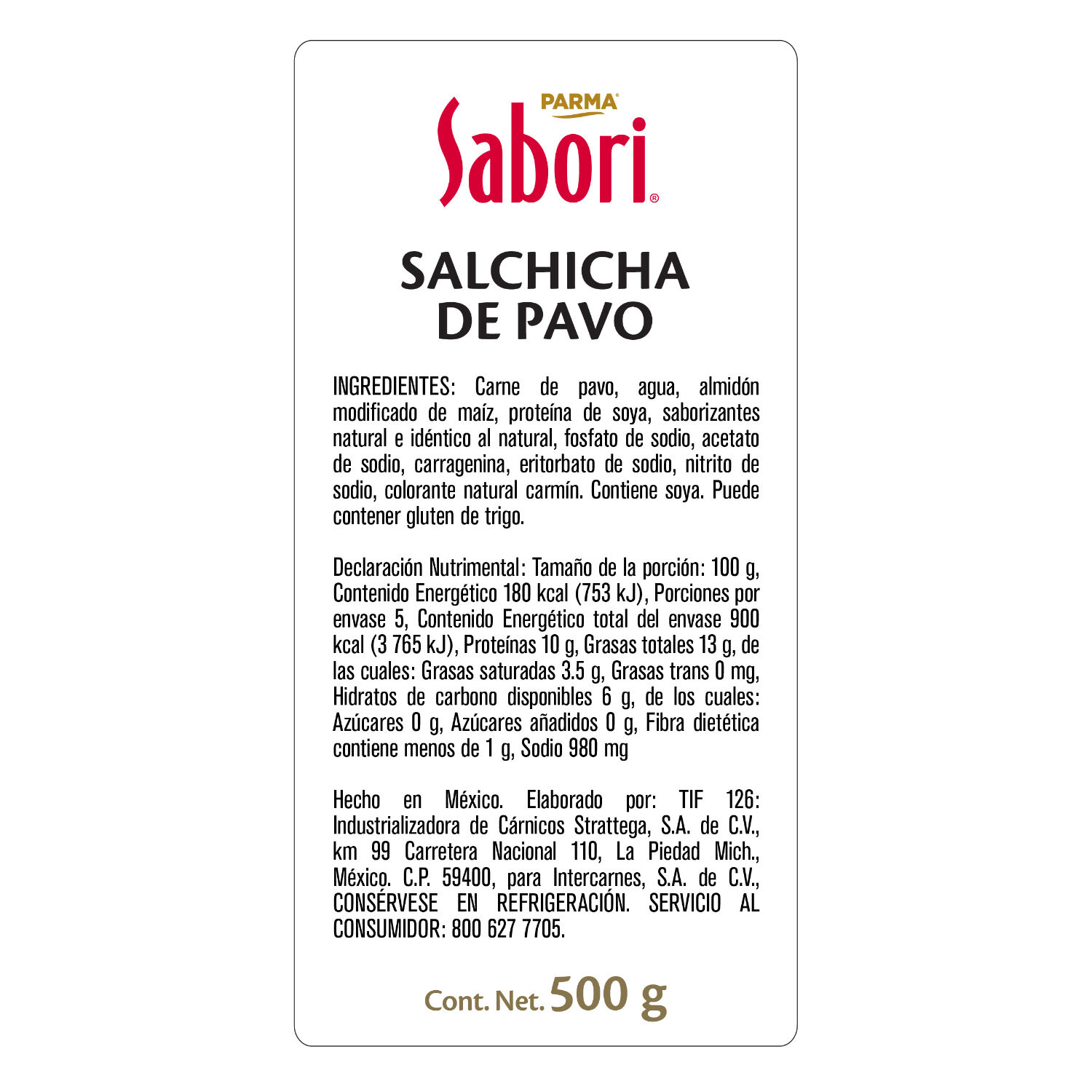 Salchicha De Pavo Atm Sabori 500.0 Gr