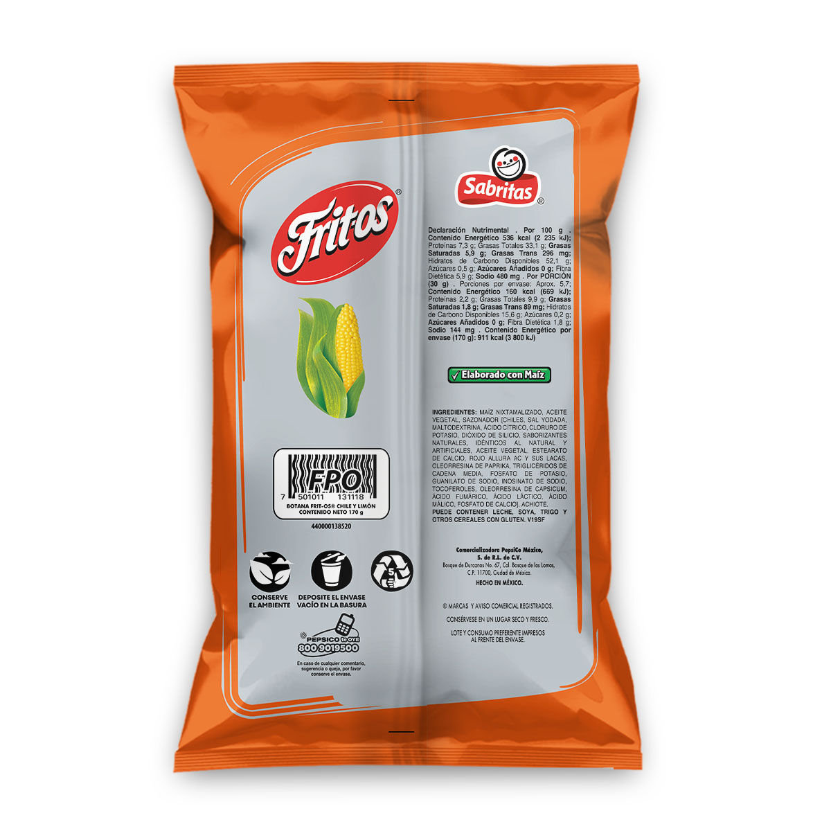 Fritos Chile Y Limon Sabritas 170.0 Gr
