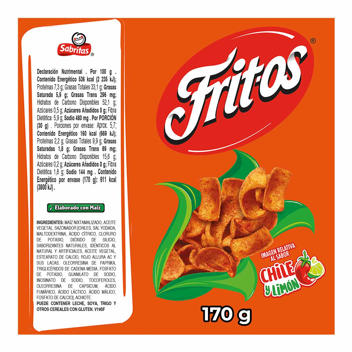 Fritos Chile Y Limon Sabritas 170.0 Gr