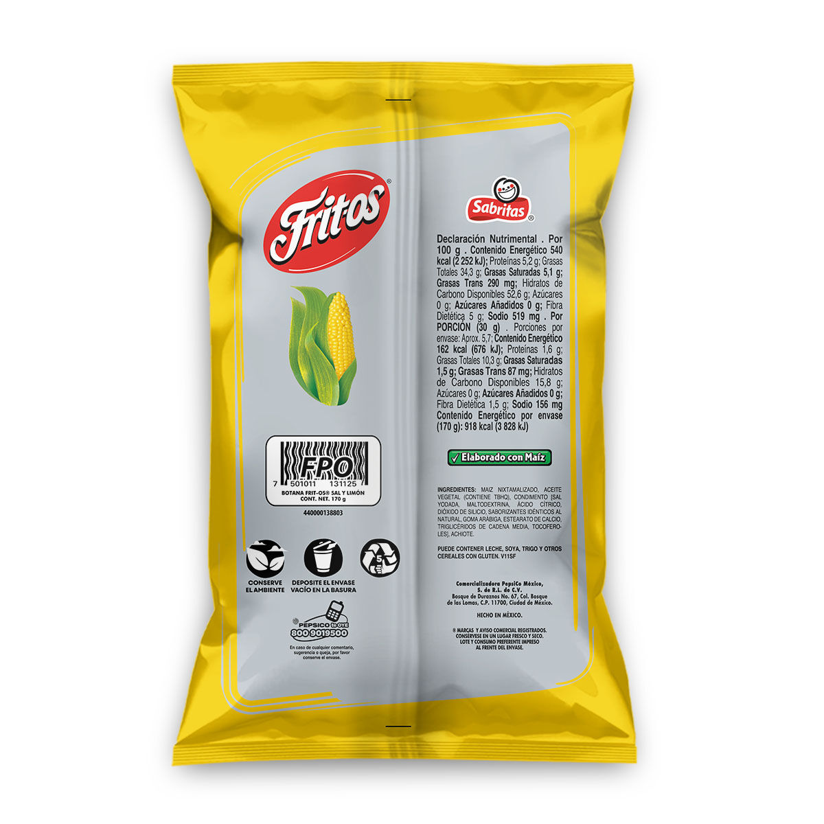 Fritos Sal Y Limon Sabritas 170.0 Ml