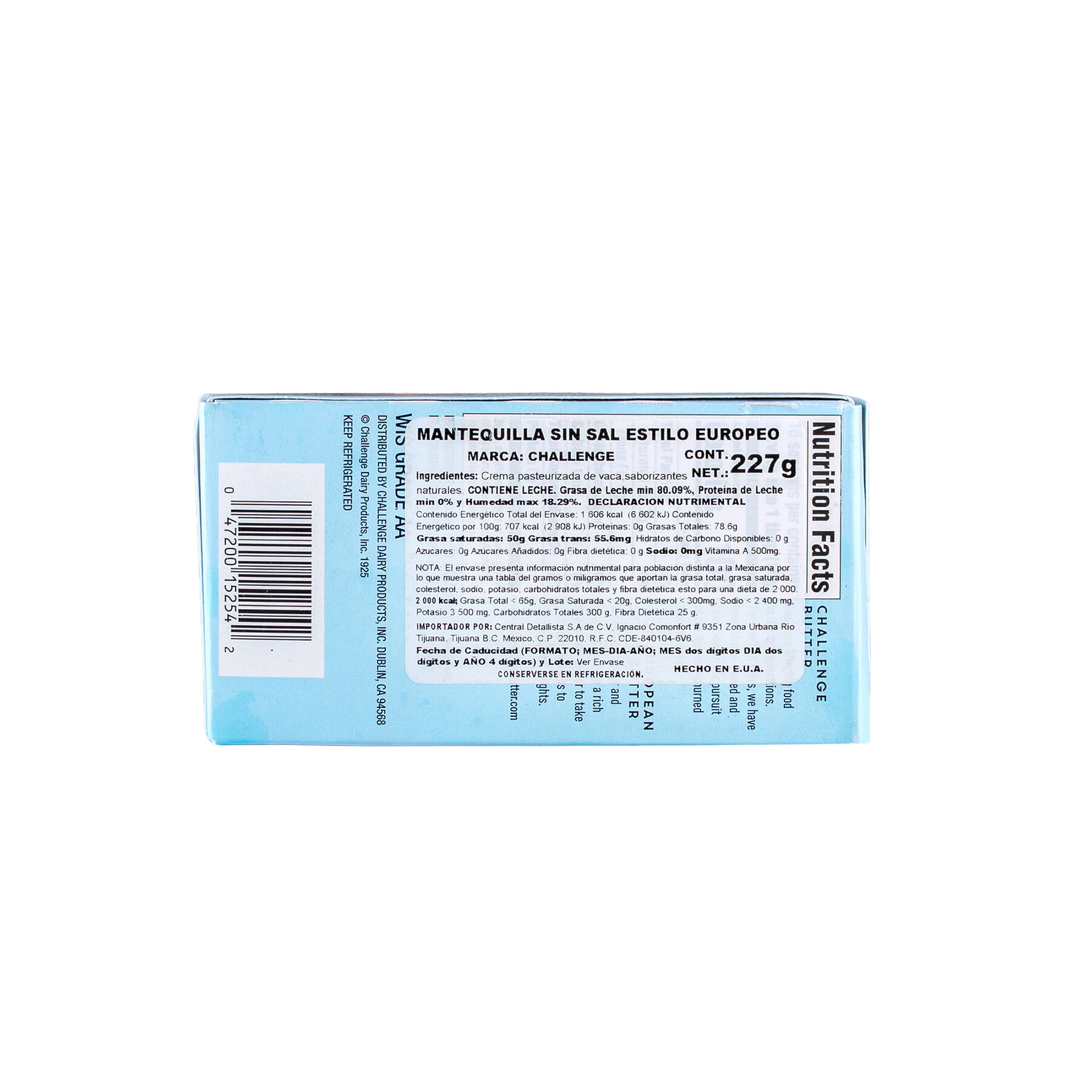 Mantequilla Estilo Europeo Sin Sal Challenge 220.0 Gr