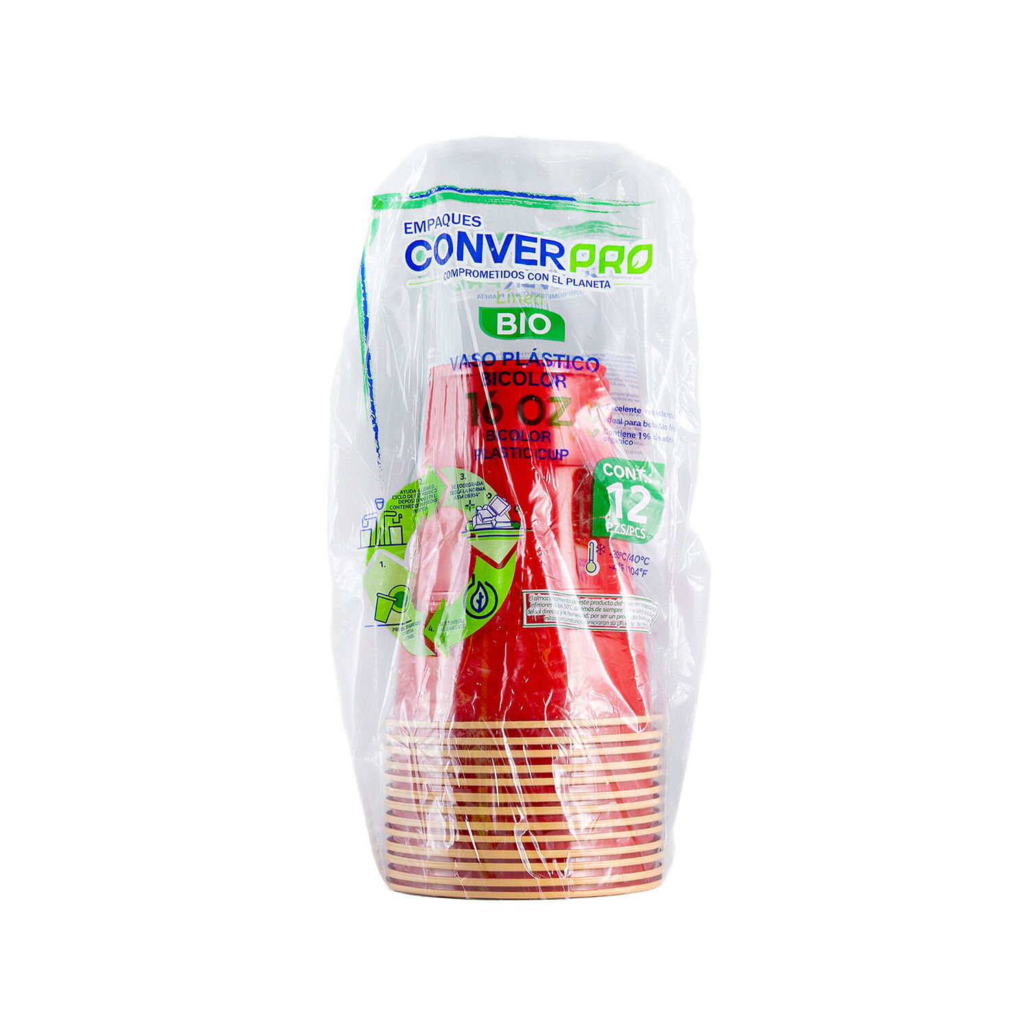 Vaso Plastico Ps 16 Oz Bio Bicolor Rojo Converpro 12.0