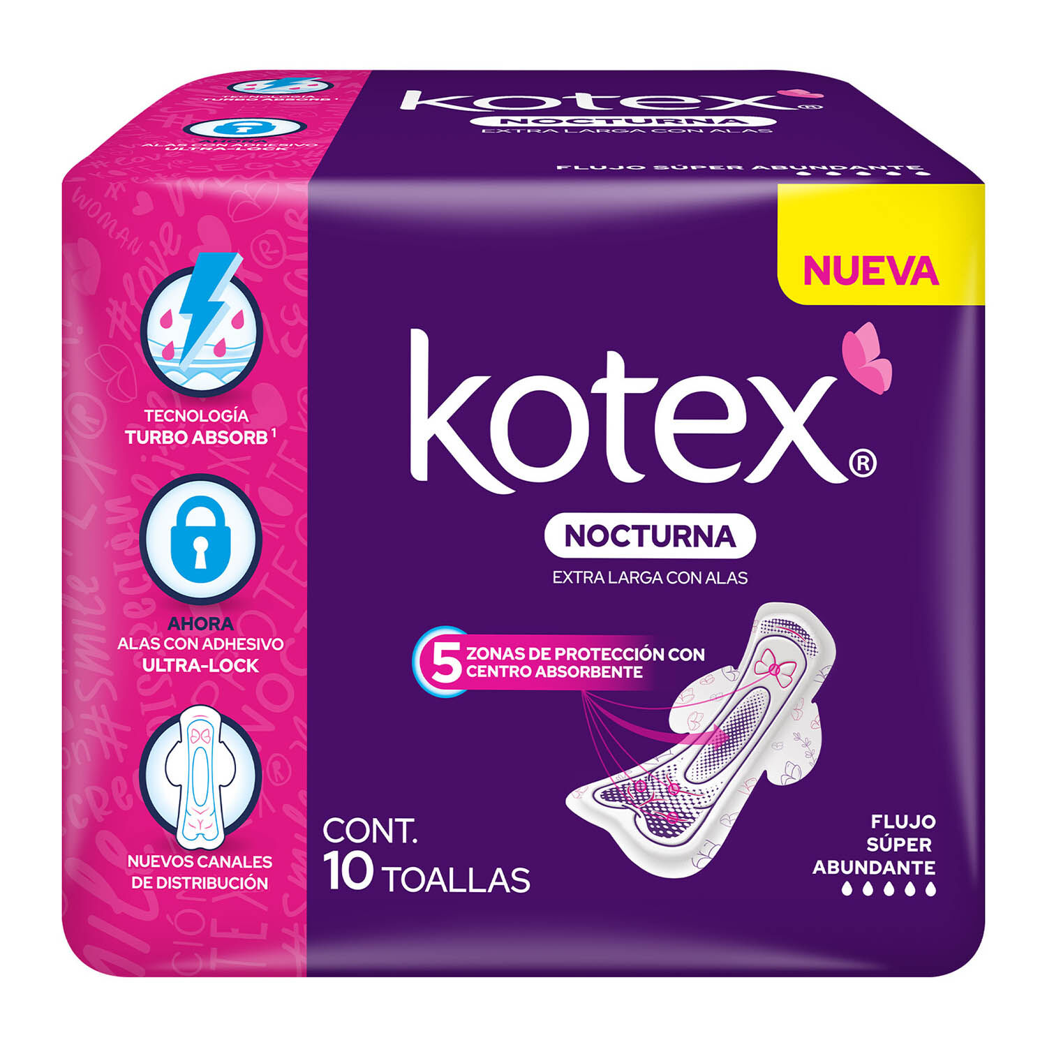 Toalla Femenina Con Alas Nocturna Kotex Free & So 10.0