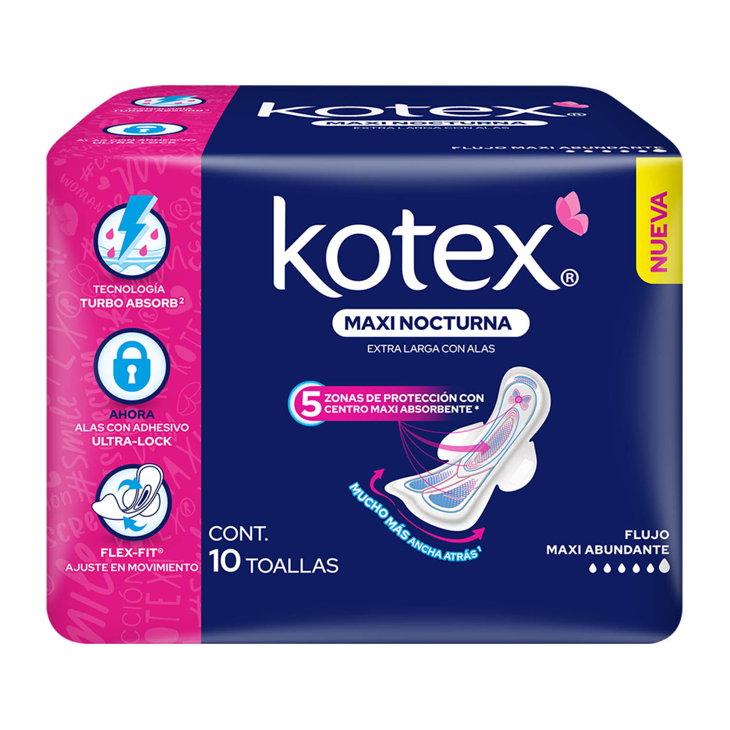 Toalla Femenina Con Alas Anatomica Maxi Kotex 10.0 Pza