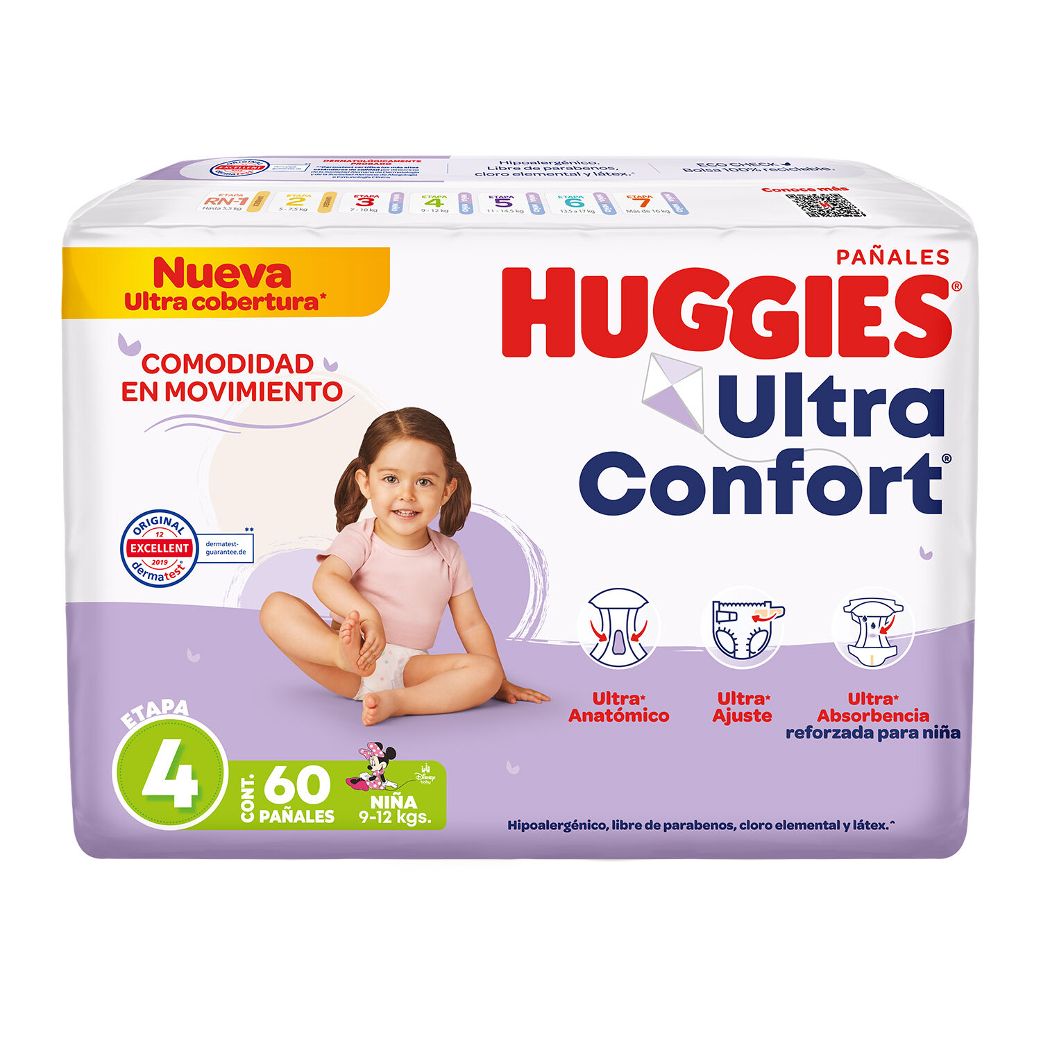 Pañal P/bebe Et 4 Niña Ultra Confort 60 Huggies 60.0 Pz