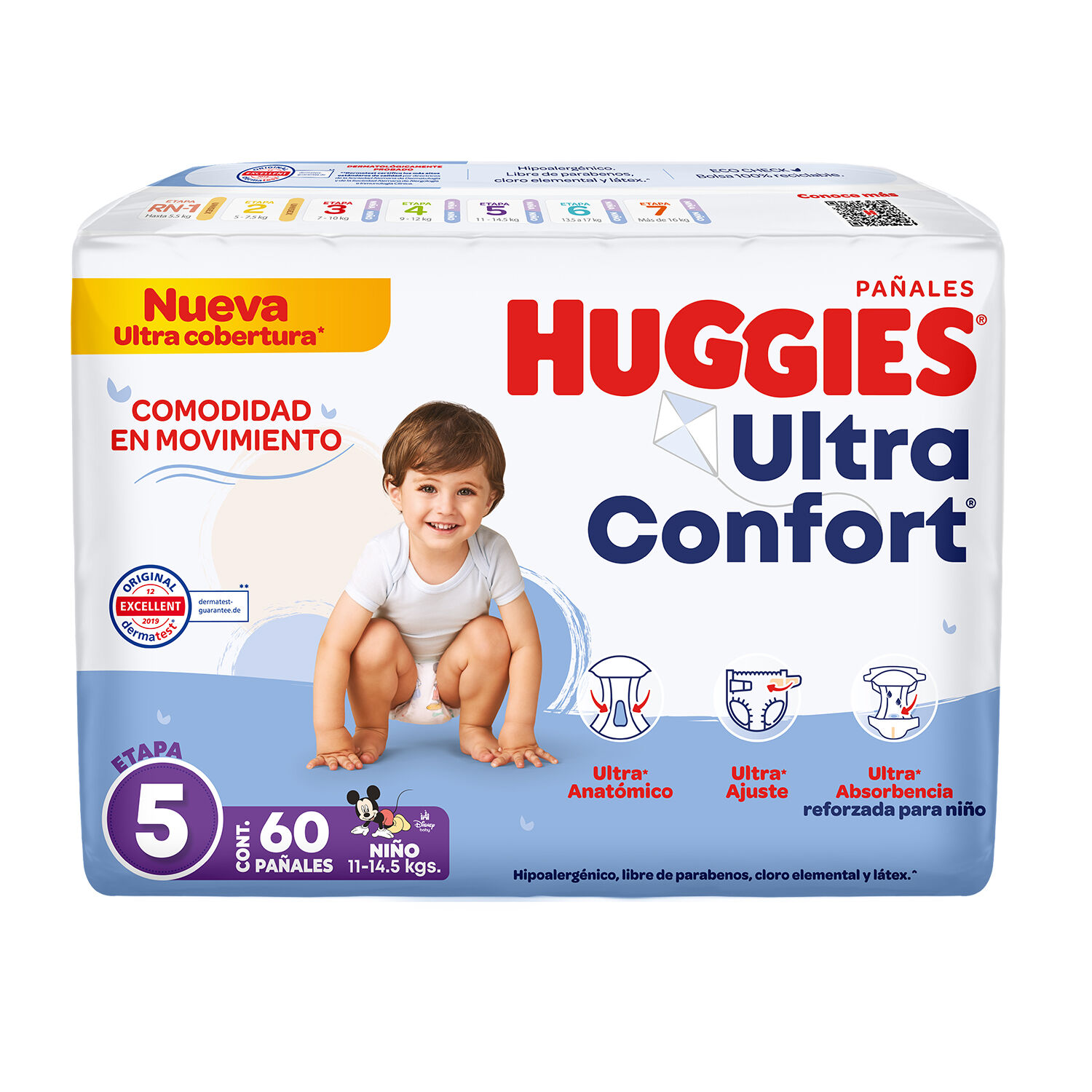 Pañal P/bebe Et 5 Niño Ultra Confort Huggies 60.0 Pza