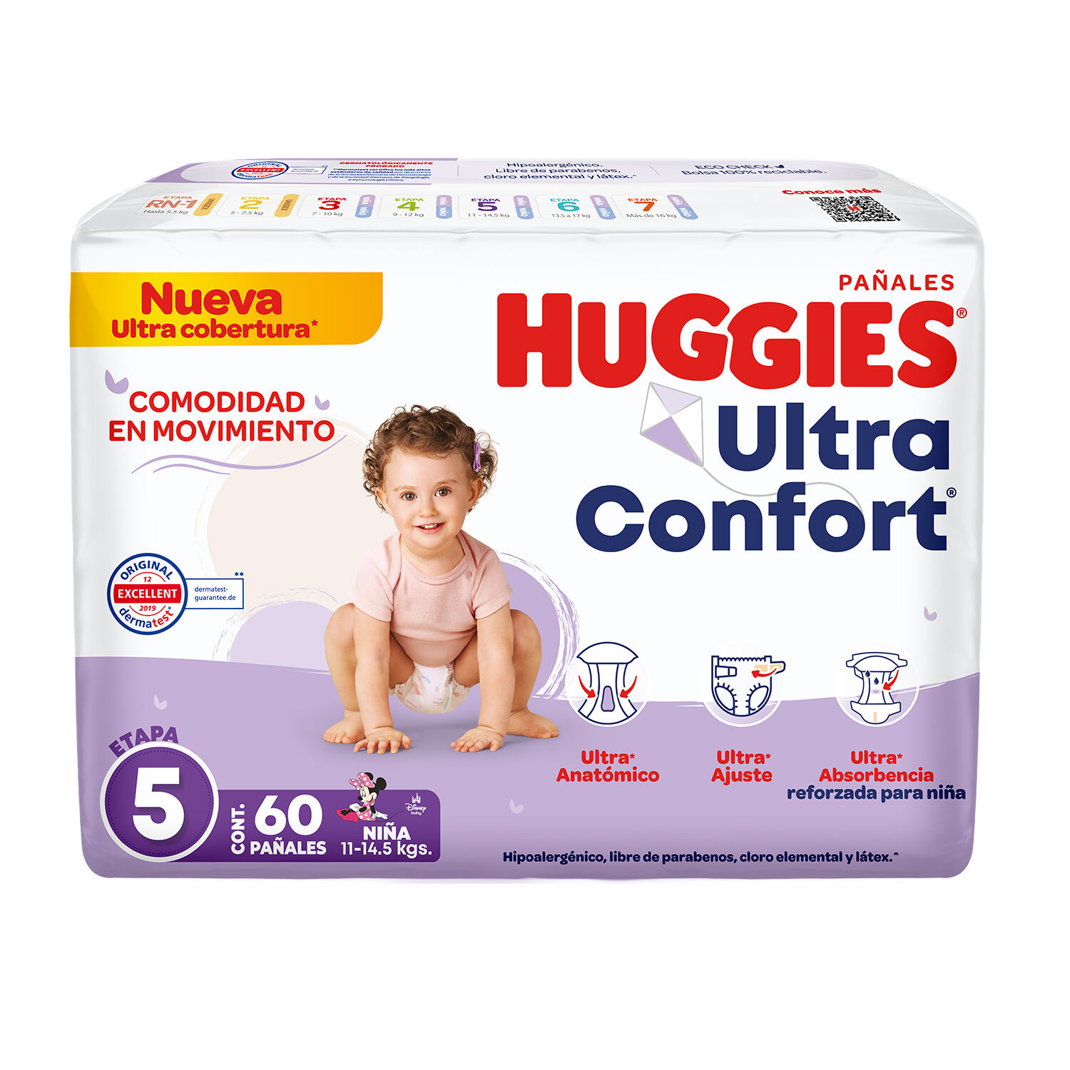 Pañal P/bebe Et 5 Niña Ultra Confort Huggies 60.0 Pza