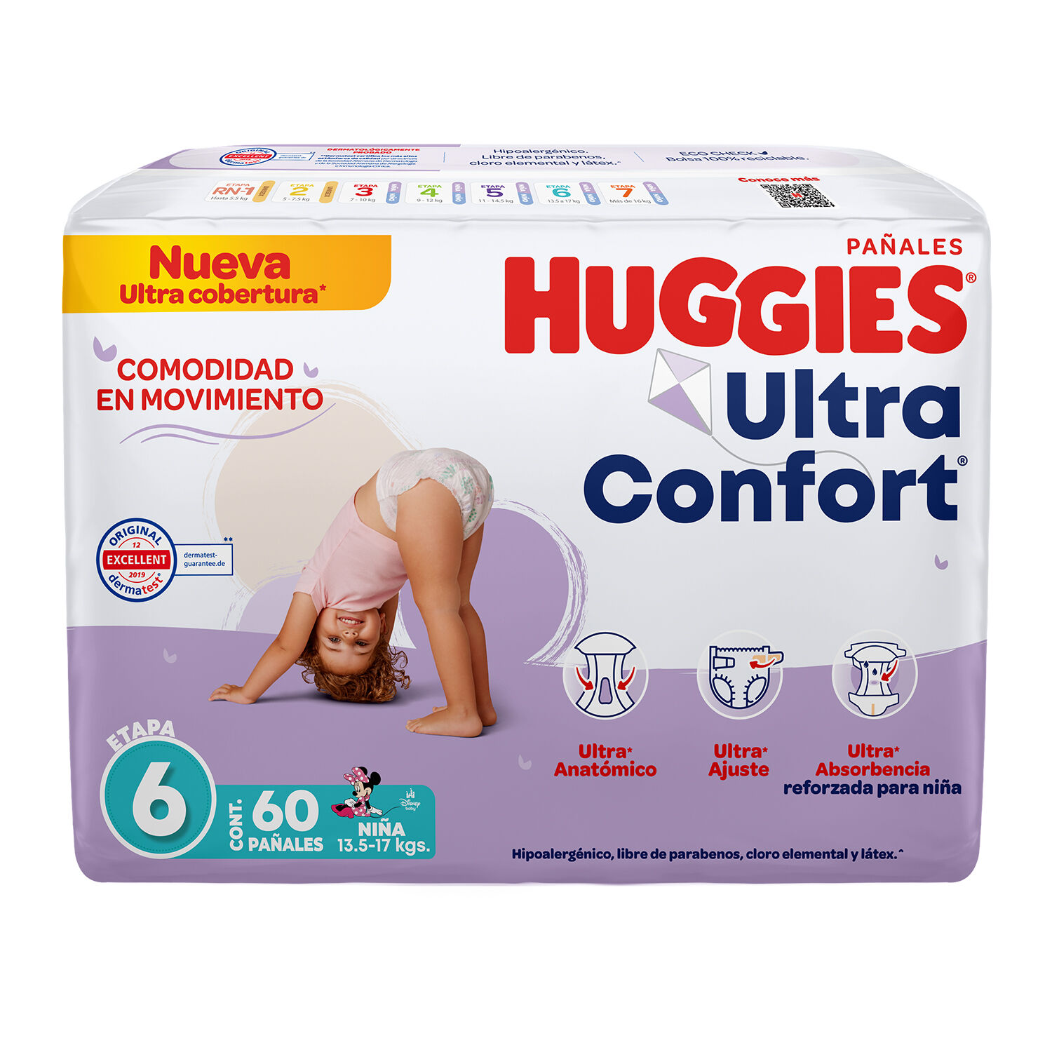 Pañal P/bebe Et 6 Niña Ultra Confort Huggies 60.0 Pza