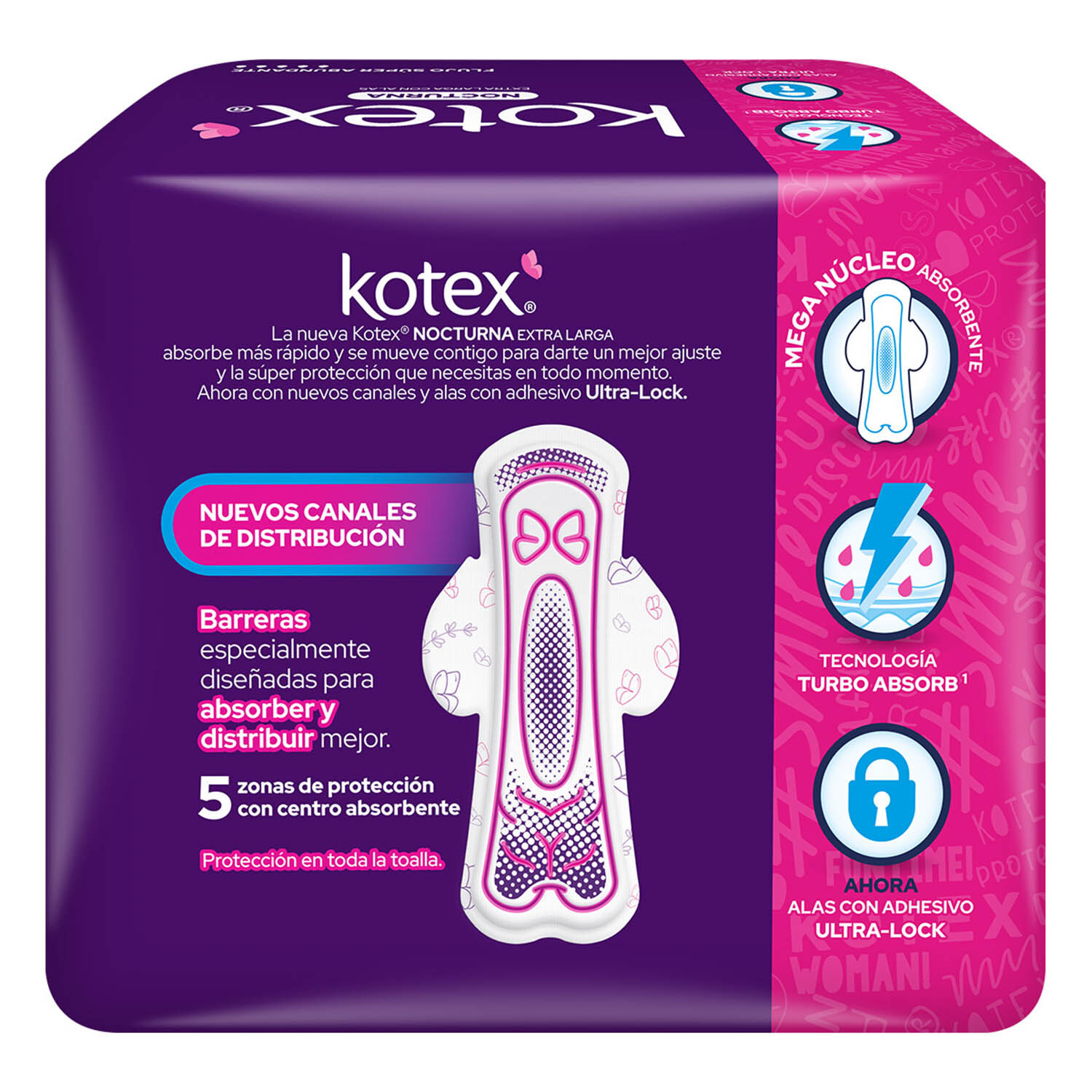 Toalla Femenina Con Alas Nocturna Kotex 5.0 Pza