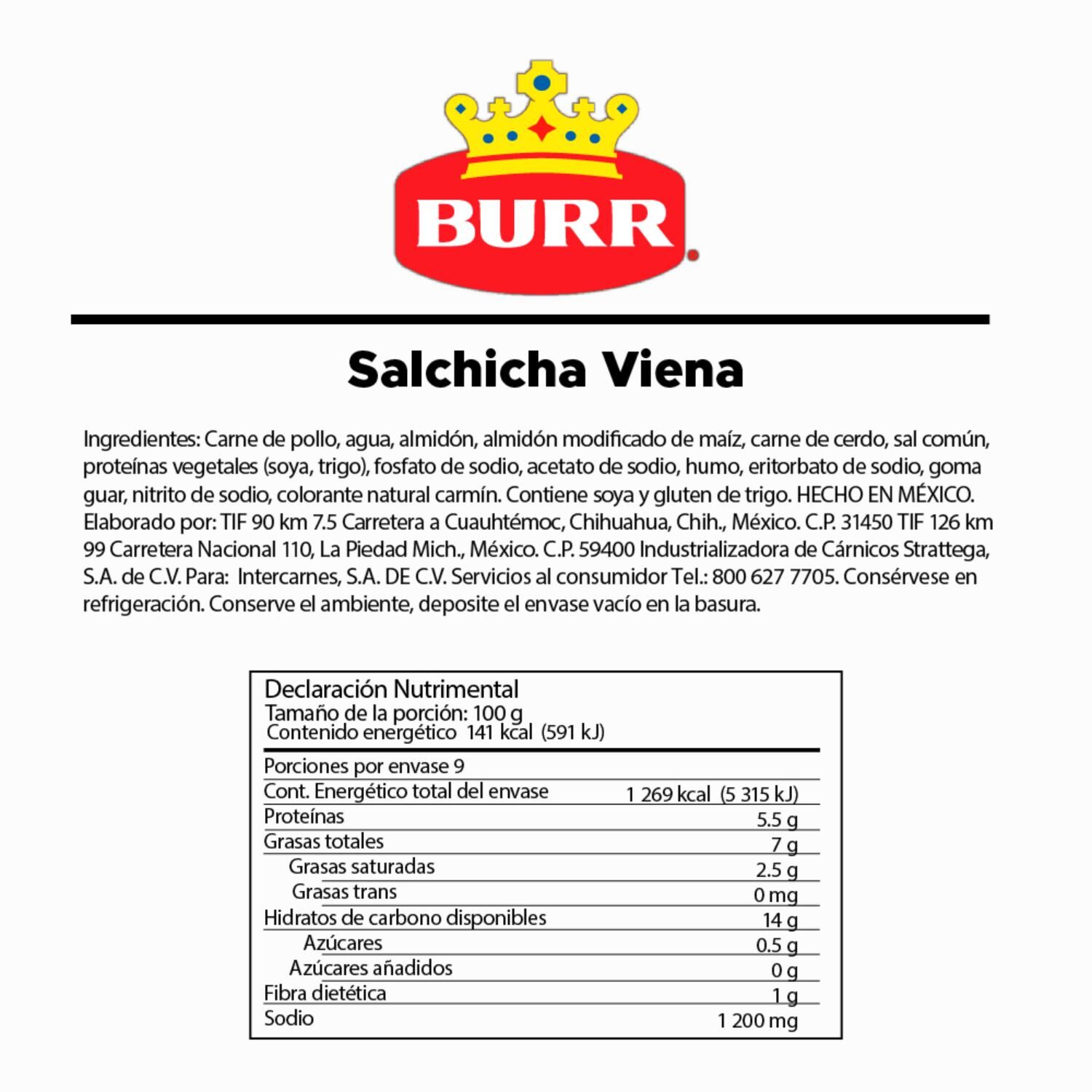 Salchicha Viena Burr 900.0 Gr