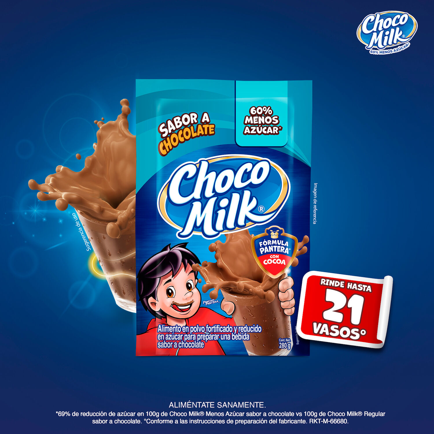 Chocolate Polvo 50 % Menos Azucar Chocomilk 280.0 Gr