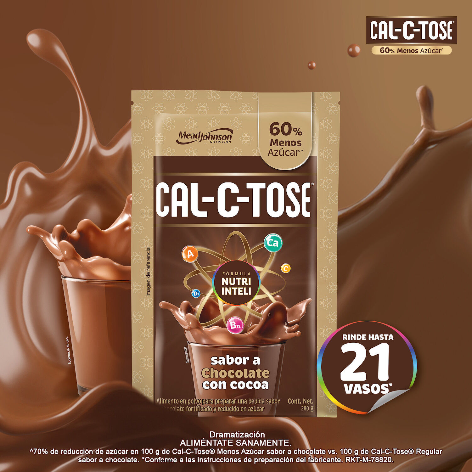 Chocolate Polvo 50% Menos Azucar Cal C Tose 280.0 Gr