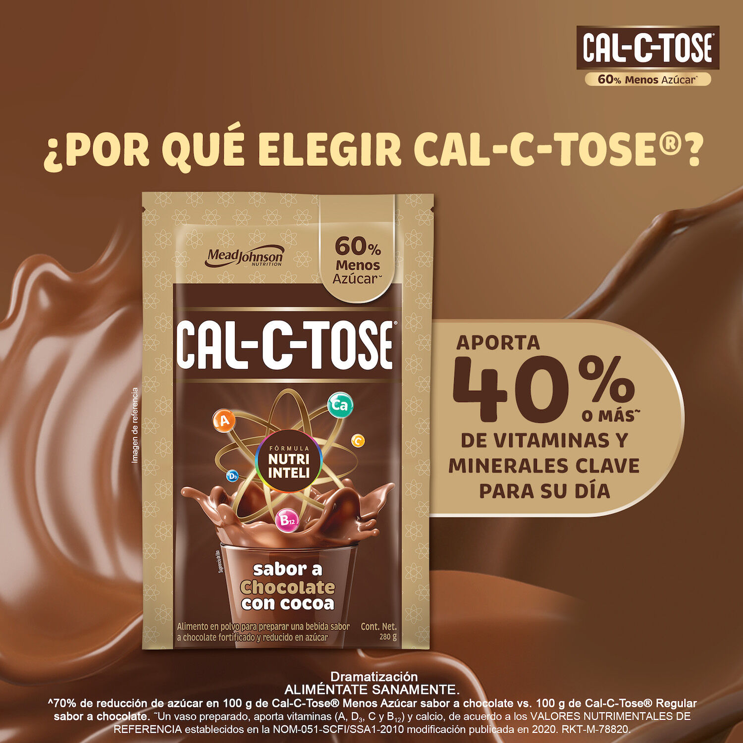 Chocolate Polvo 50% Menos Azucar Cal C Tose 280.0 Gr