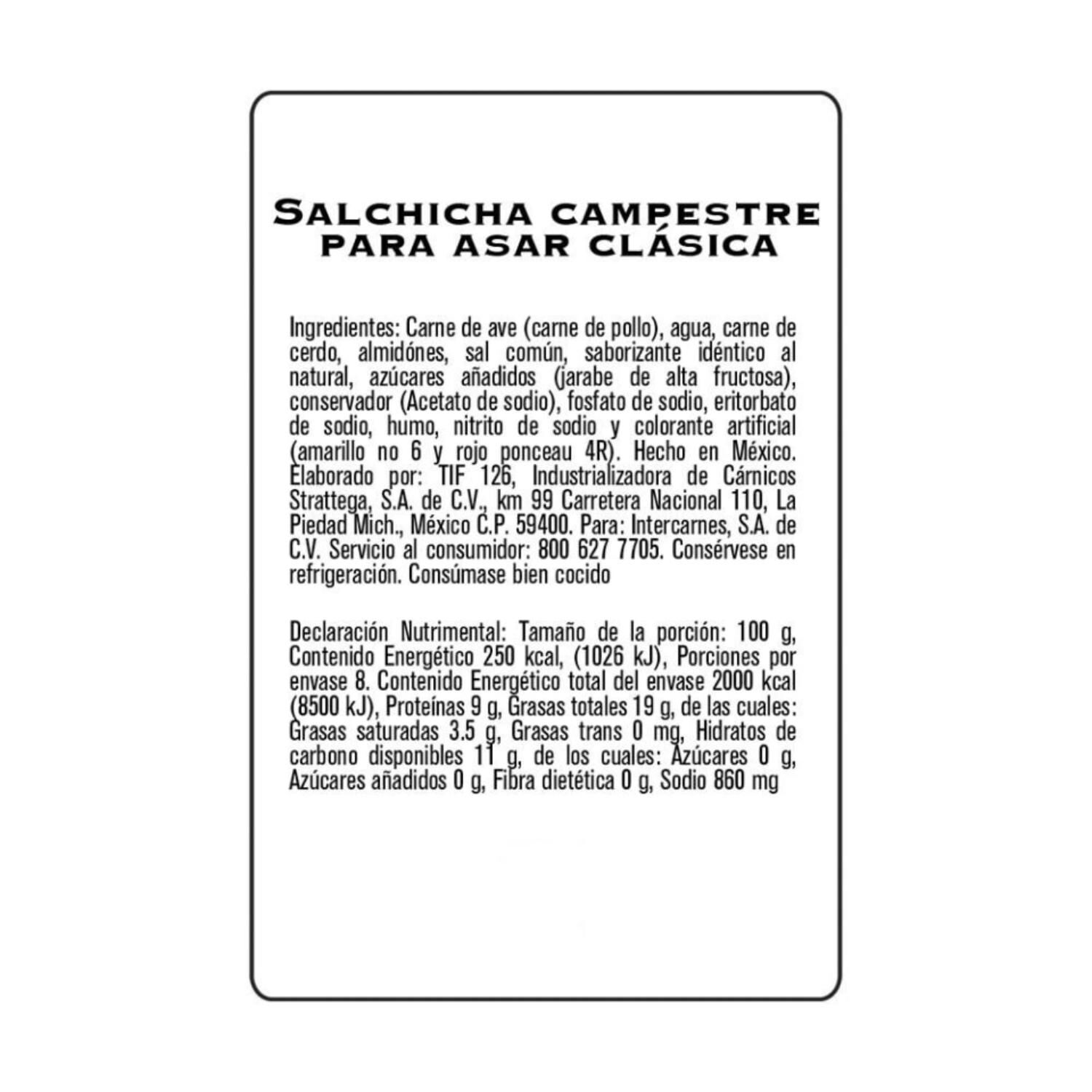 Salchicha Para Asar Bafar 800.0 Gr