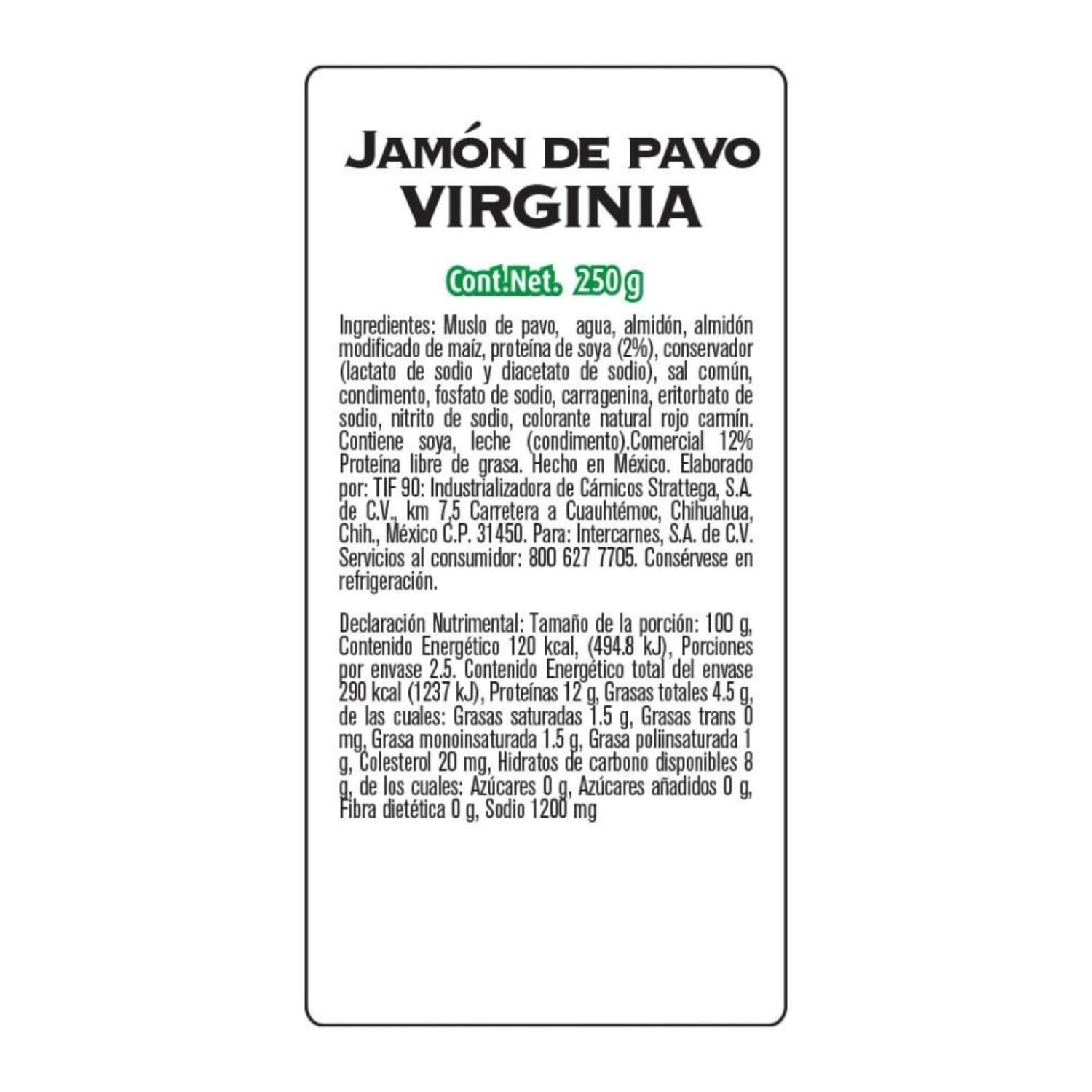 Jamón Virginia Bafar Paq 250 G
