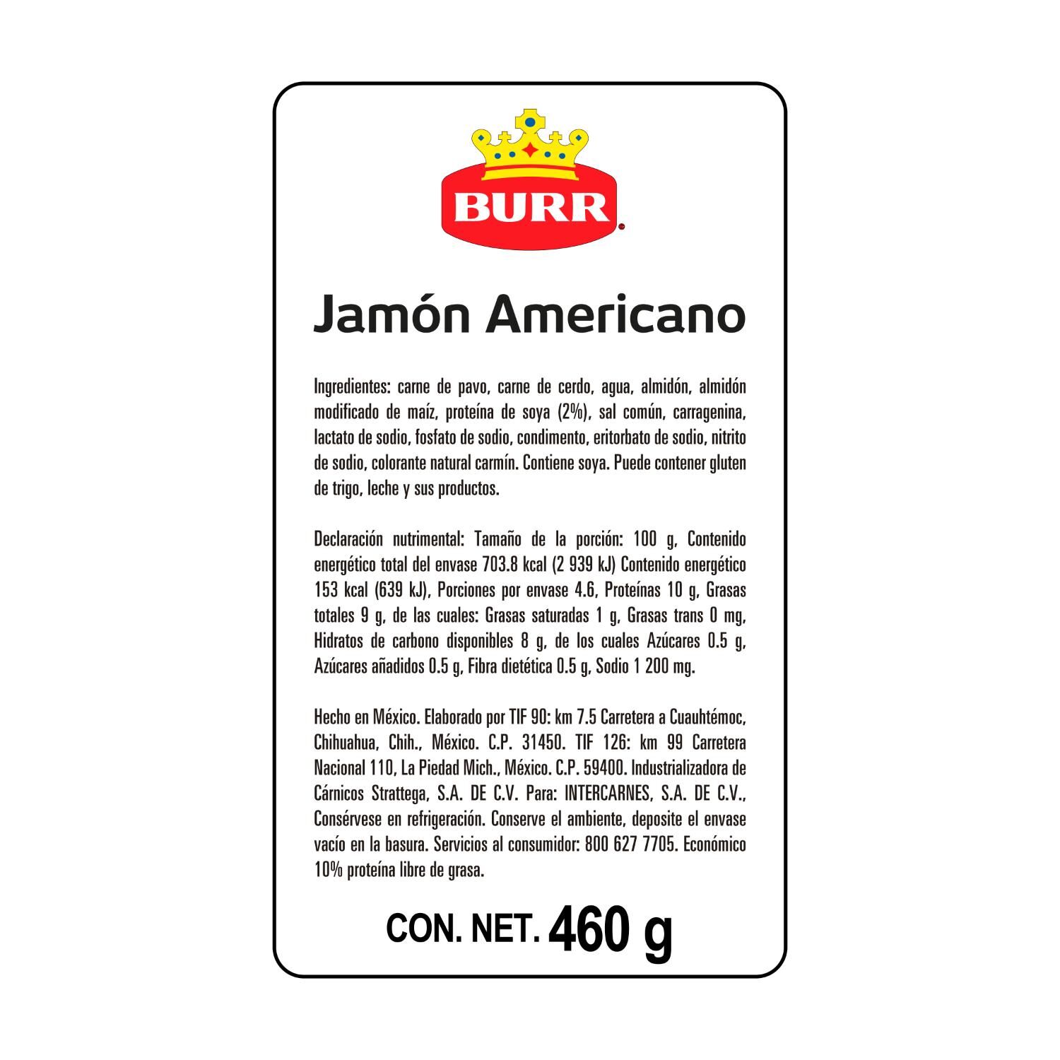 Jamon Pavo Americano Burr 21.0 Pza