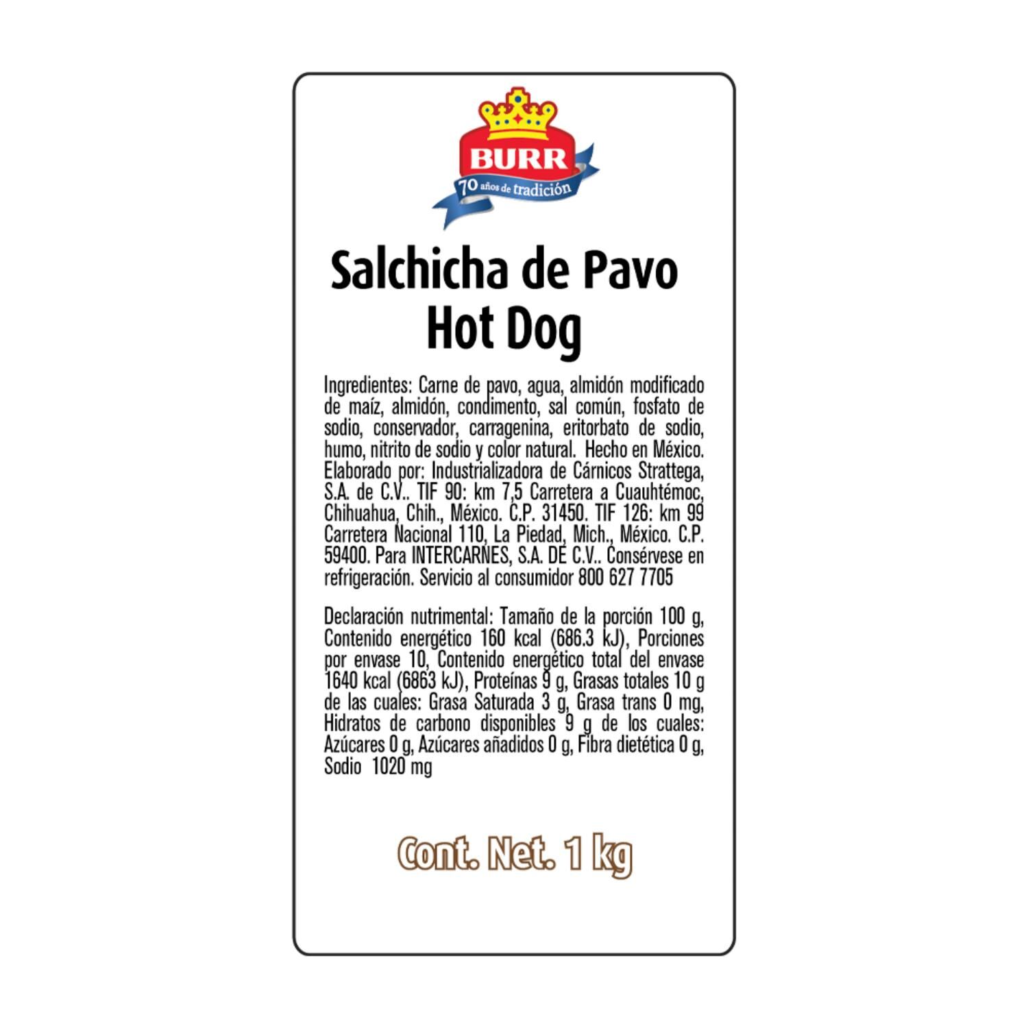 Salchicha Hot Dog Burr 1.0 Kg