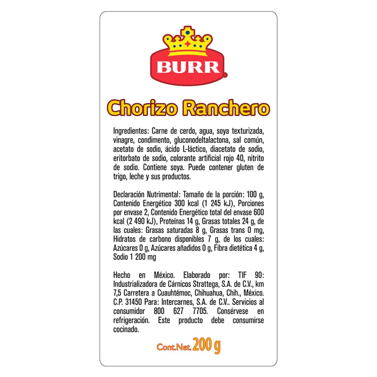 Chorizo Ranchero Burr 200.0 Gr