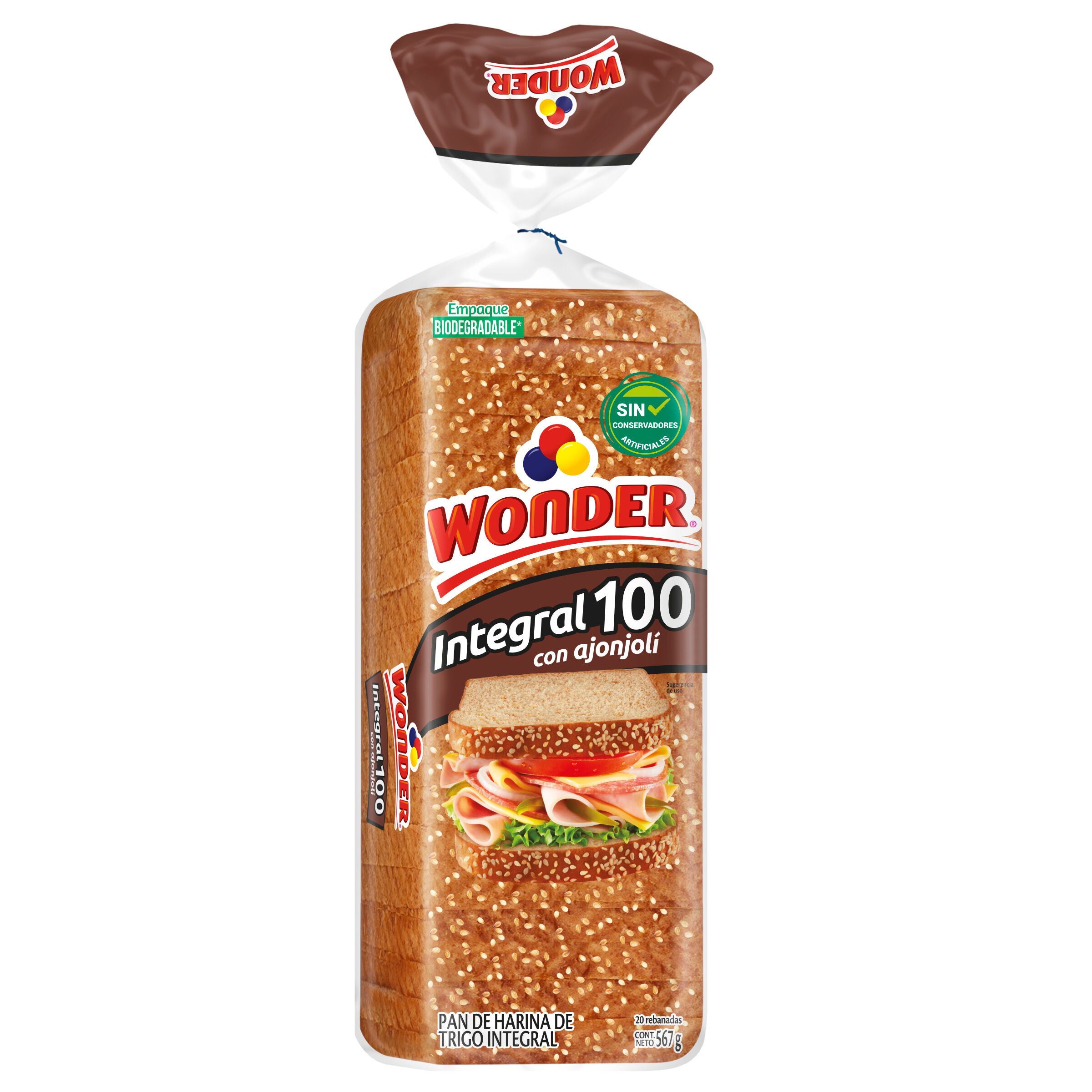 Pan Integral 100% Con Ajonjoli Wonder 567.0 Gr