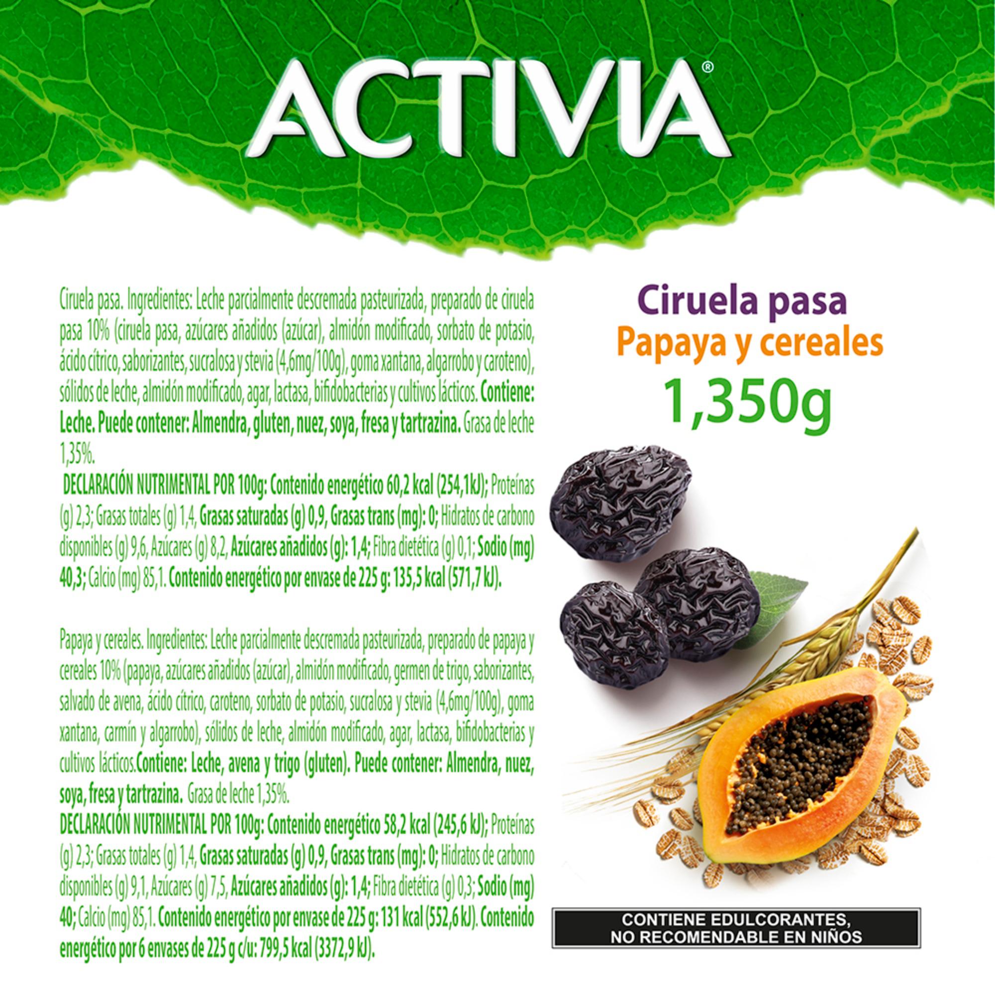Alimento Lácteo Bebible Fermentado Activia Ciruela Pasa Y Papaya Y Cereales 6x225g C/u