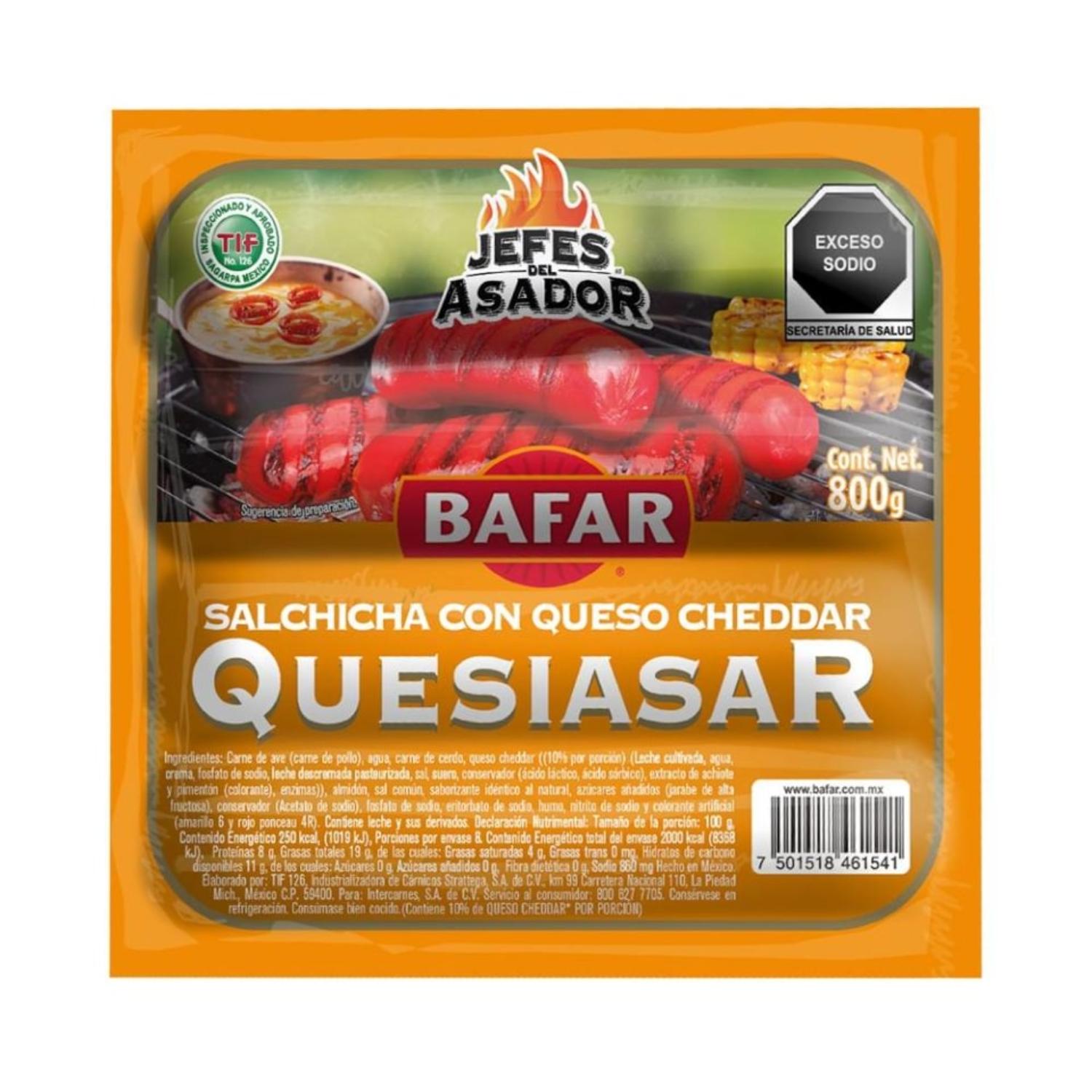 Salchicha Asar Con Queso Cheddar 800 G
