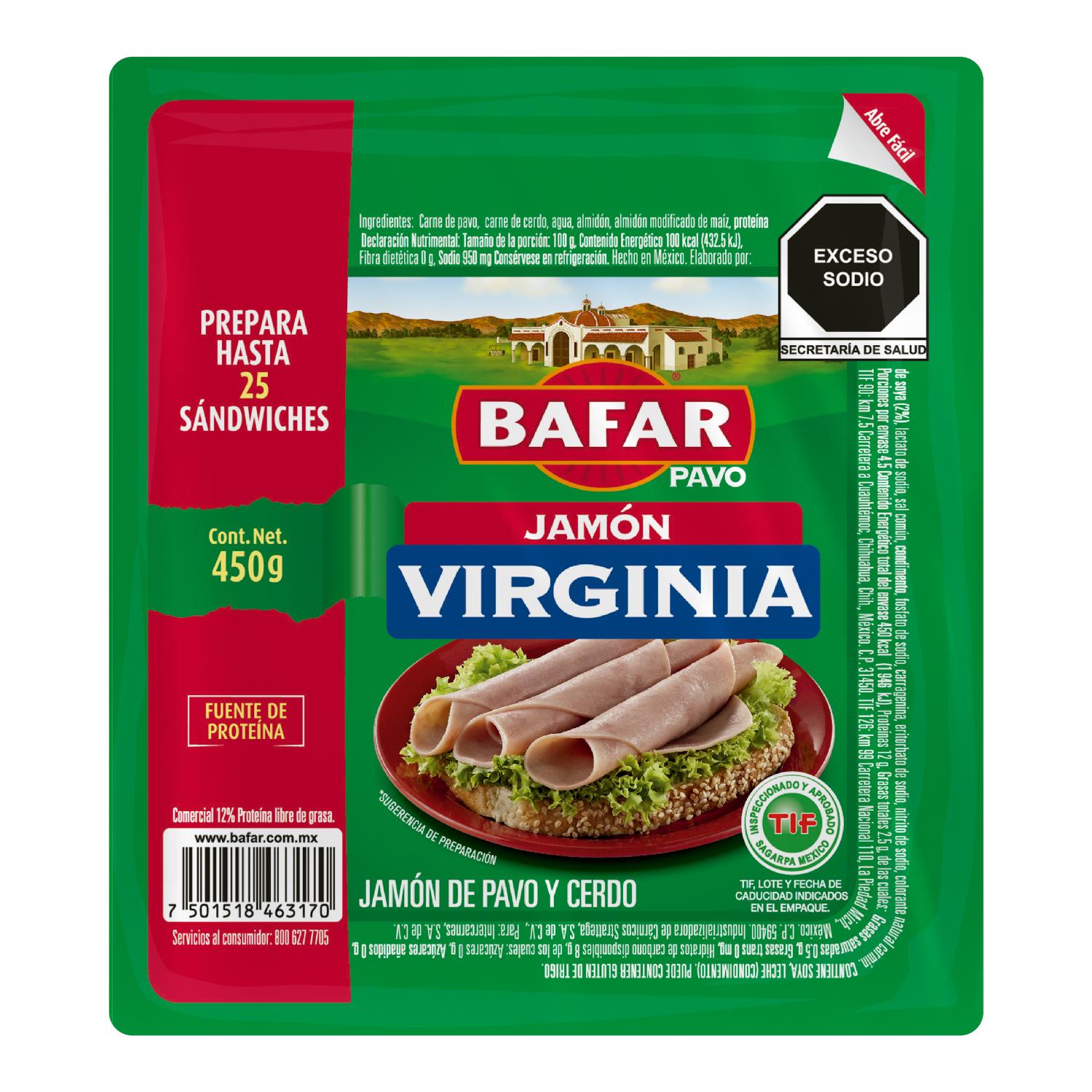 Jamón Virginia Bafar 450 G