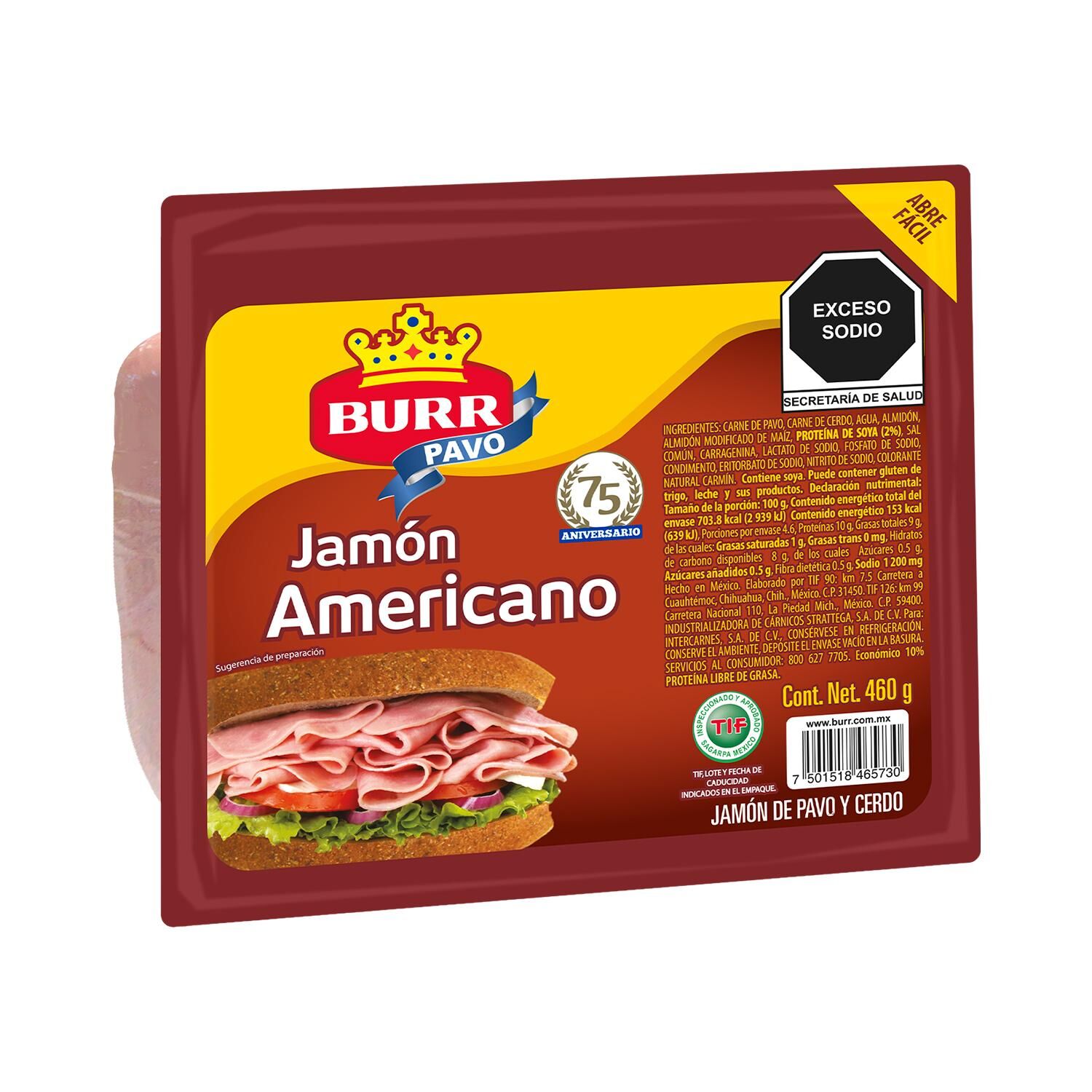 Jamón Americano Burr Rebanado 460 G